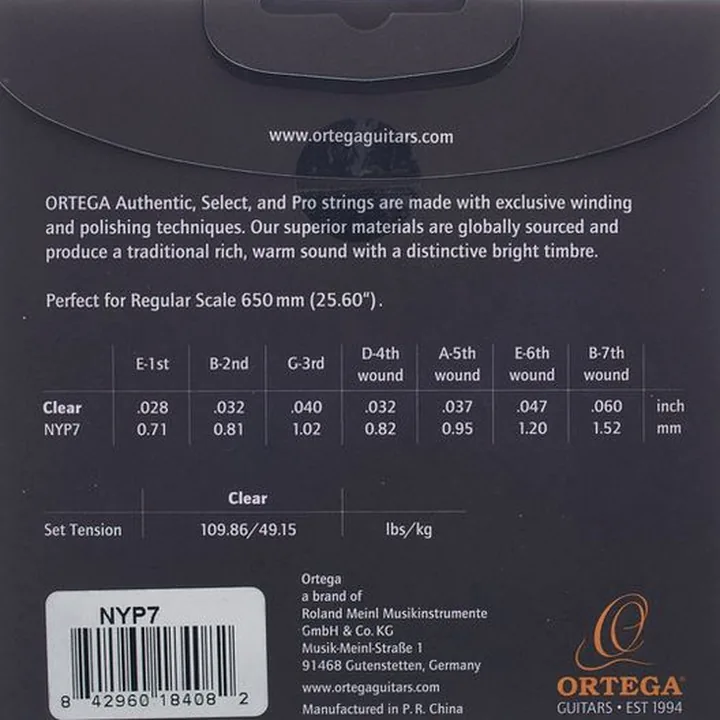 Test & Avis : Ortega NYP7 Classical Guitar 7Str Set